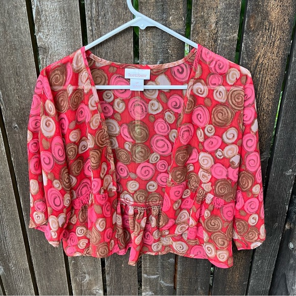 Travelsmith Semi-Sheer Spiral Peplum Cardigan Sz M Petite - Picture 3 of 12